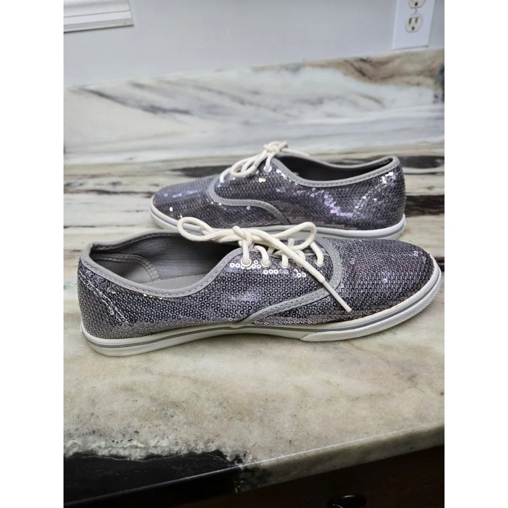 VANS Off The‎ Wall Silver Sequin Skate Tennis Shoe Sneaker Women 8 Mens 6.5
